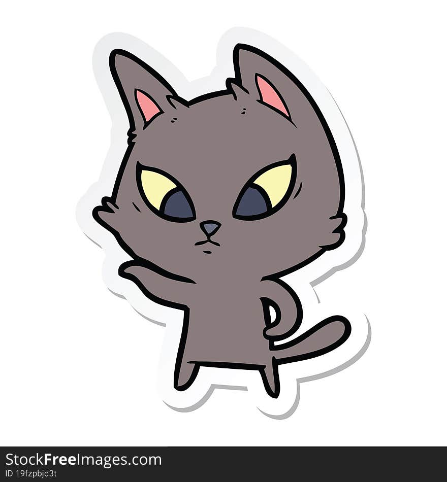 Sticker Of A Confused Cartoon Cat