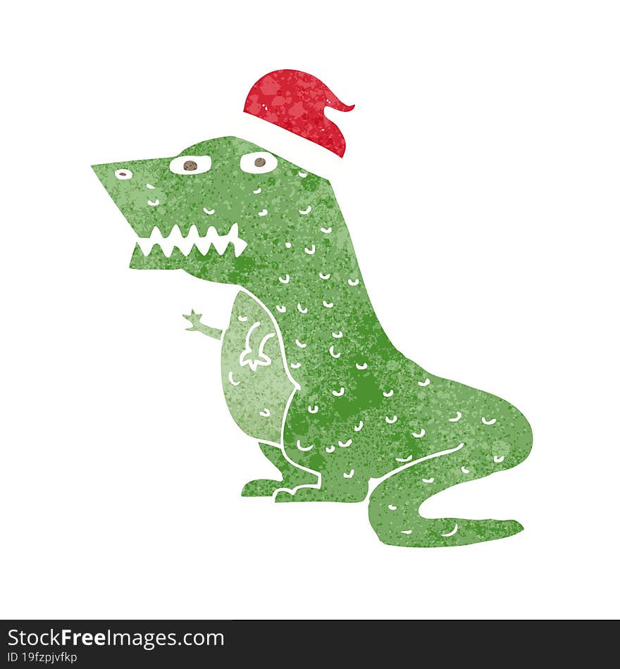 Cartoon Dinosaur In Christmas Hat