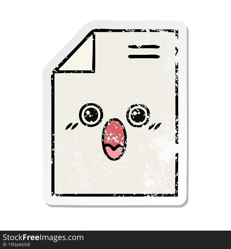 distressed sticker of a cute cartoon shocked paper document