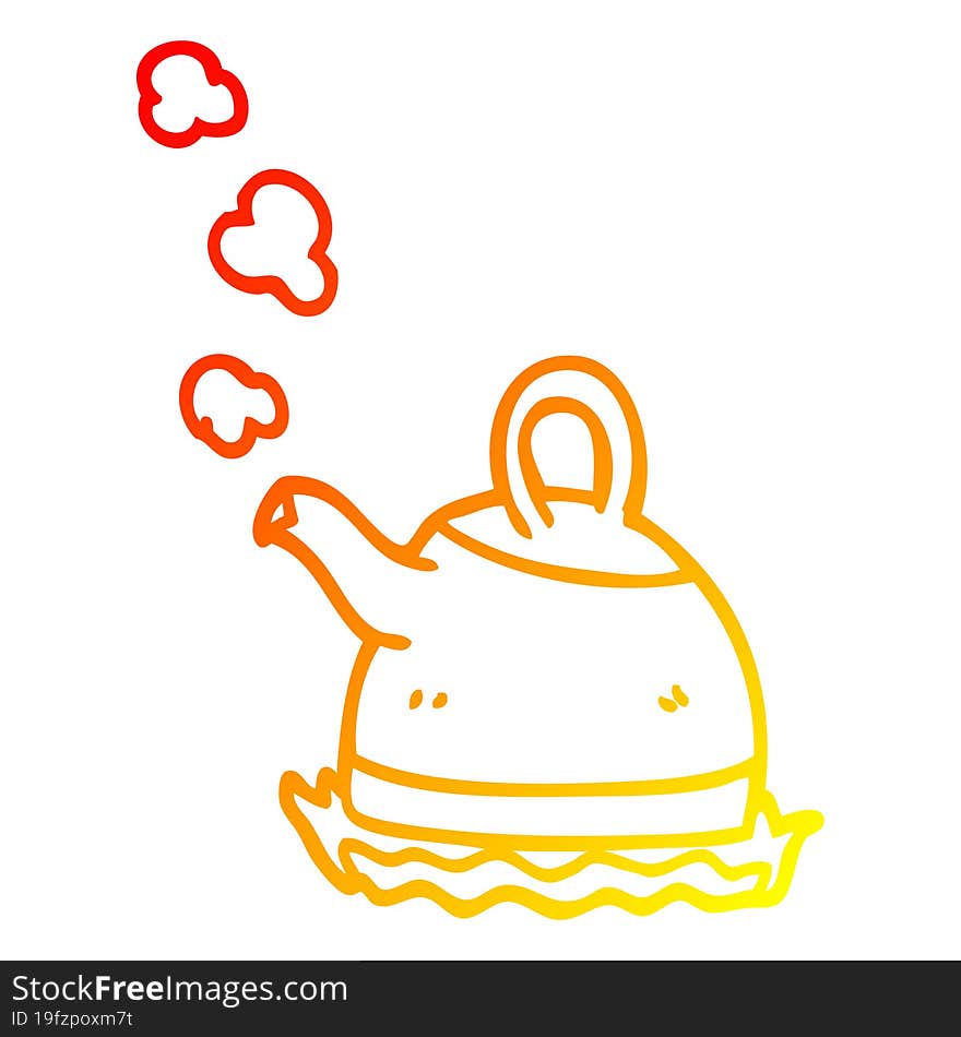 Warm Gradient Line Drawing Cartoon Kettle On Stove