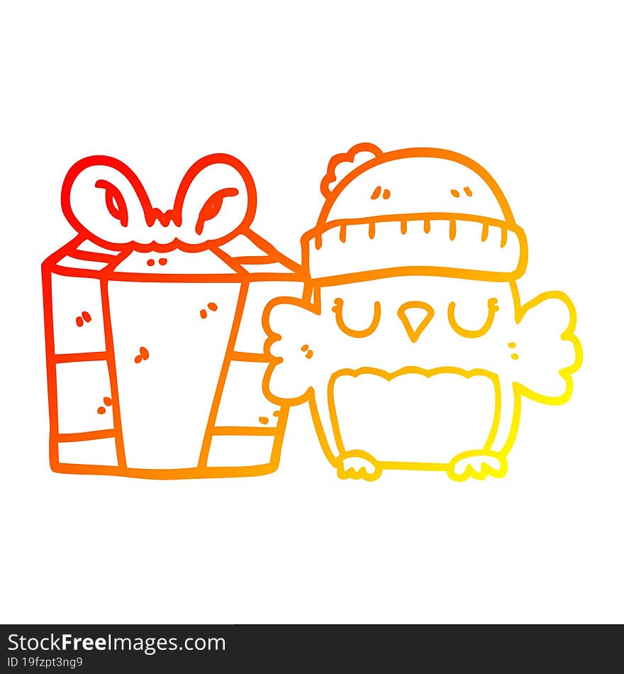 warm gradient line drawing cute christmas owl