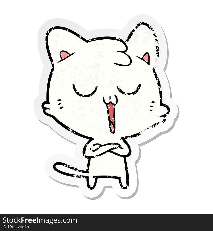 distressed sticker of a cartoon cat singing