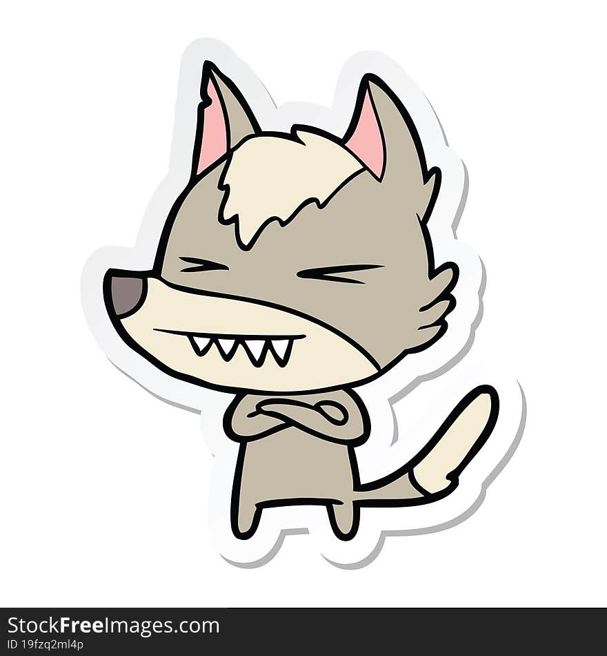 sticker of a angry wolf cartoon