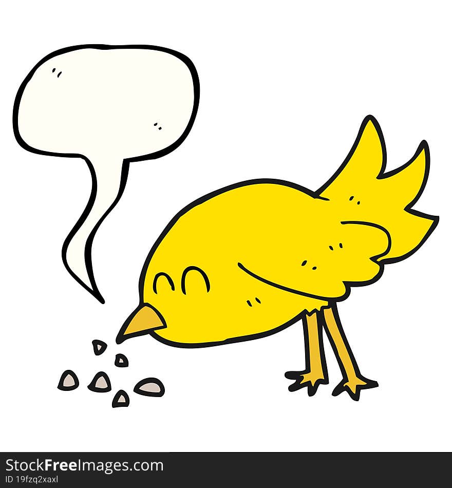 Speech Bubble Cartoon Bird Pecking Seeds