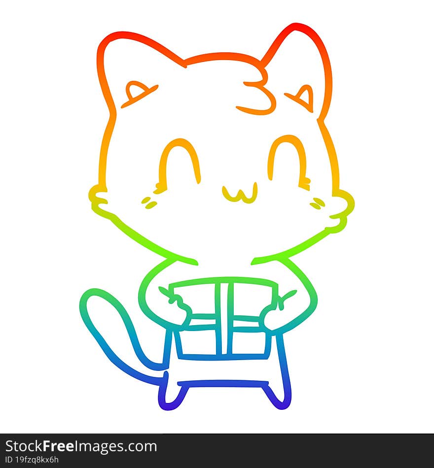 rainbow gradient line drawing of a cartoon happy cat