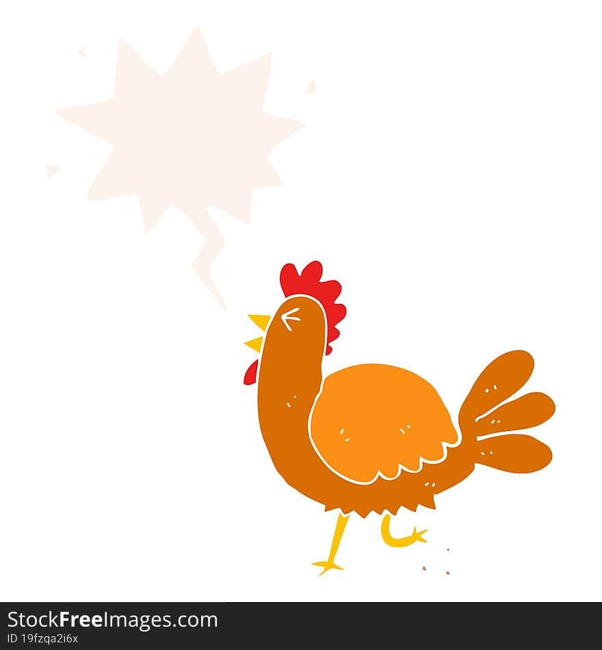 Cartoon Rooster And Speech Bubble In Retro Style