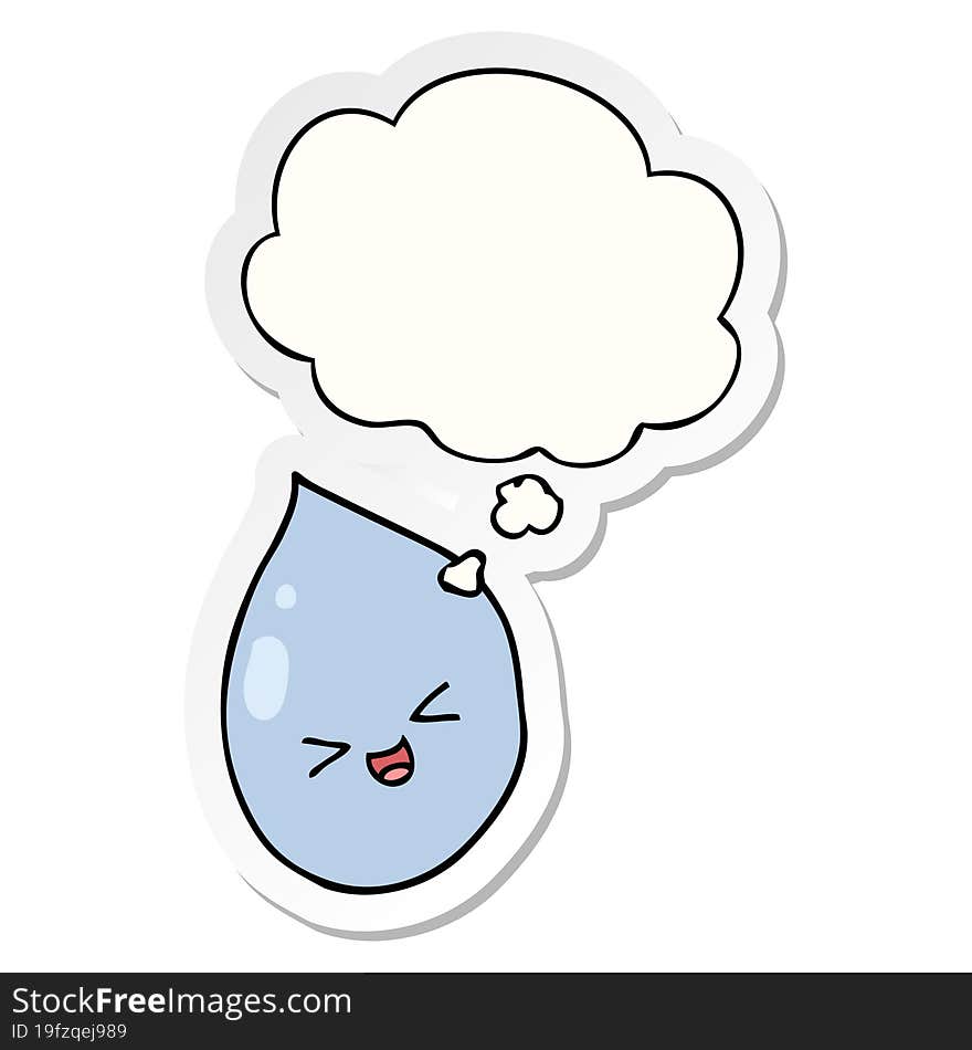 cartoon raindrop with thought bubble as a printed sticker