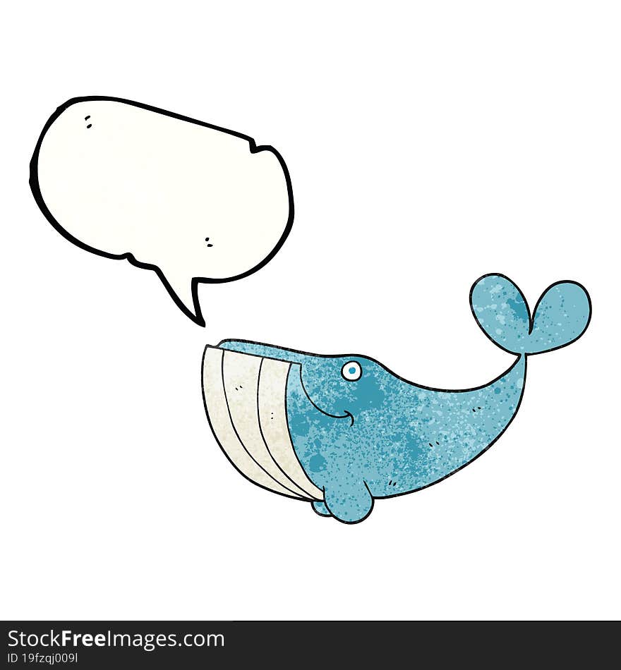 freehand speech bubble textured cartoon happy whale