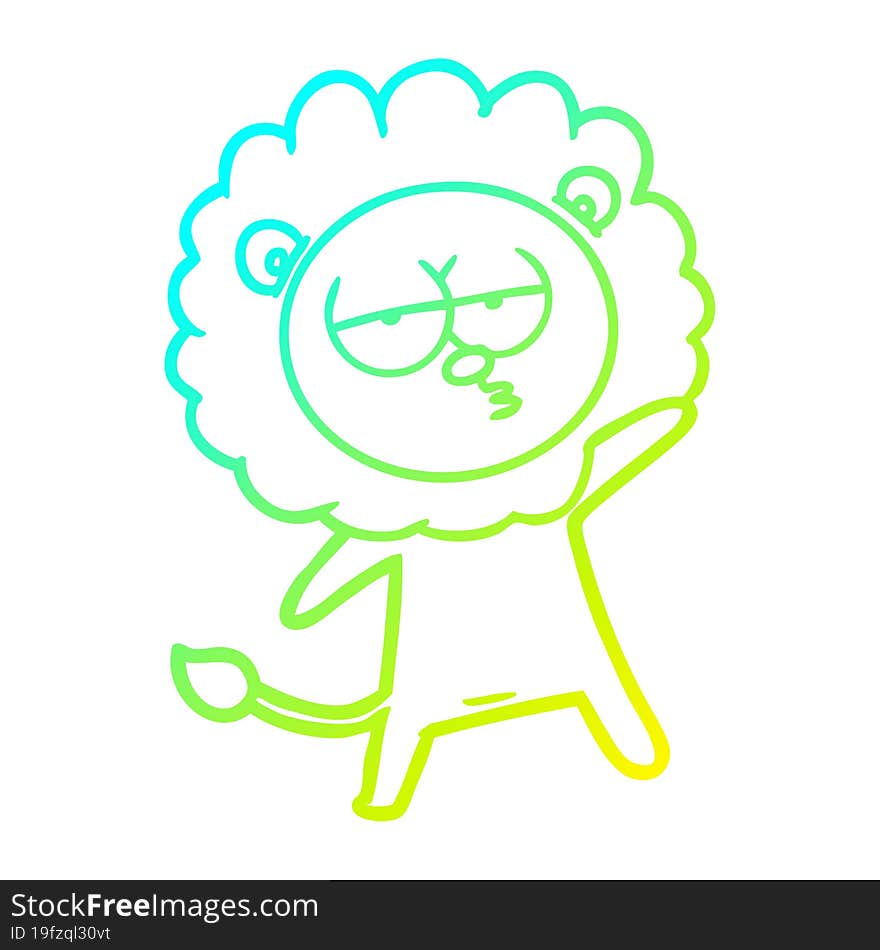 cold gradient line drawing cartoon tired lion