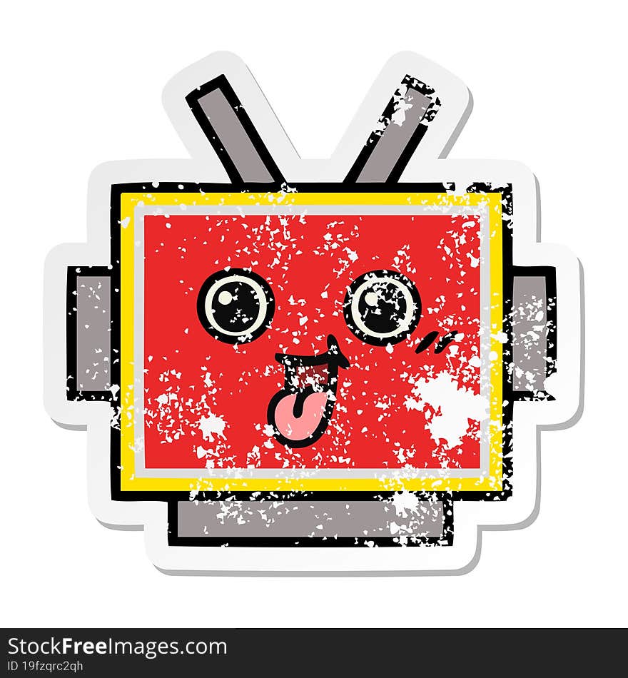 distressed sticker of a cute cartoon robot head