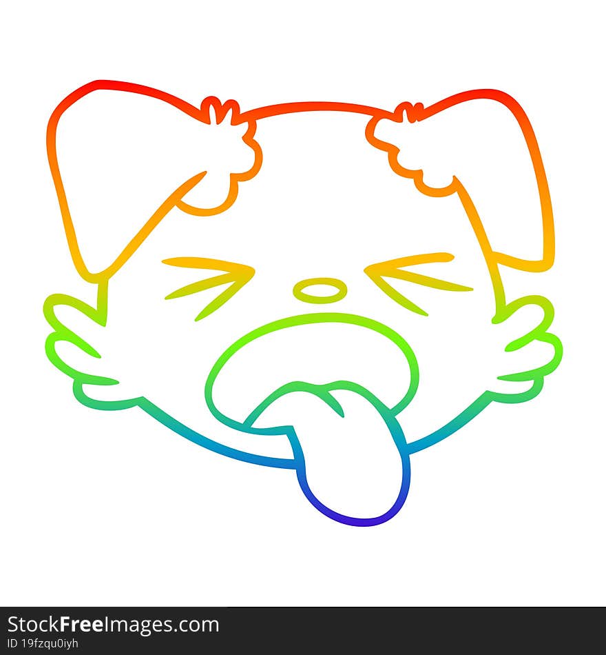 Rainbow Gradient Line Drawing Cartoon Dog Face