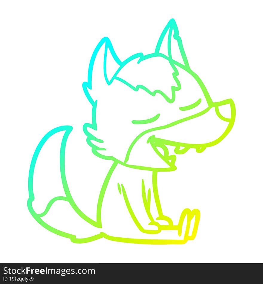 cold gradient line drawing of a cartoon wolf laughing