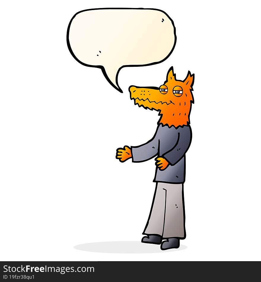 cartoon fox man with speech bubble