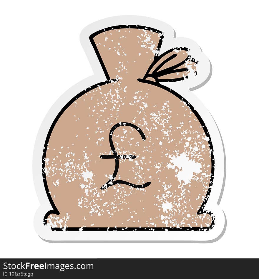 Distressed Sticker Of A Cute Cartoon Bag Of Money