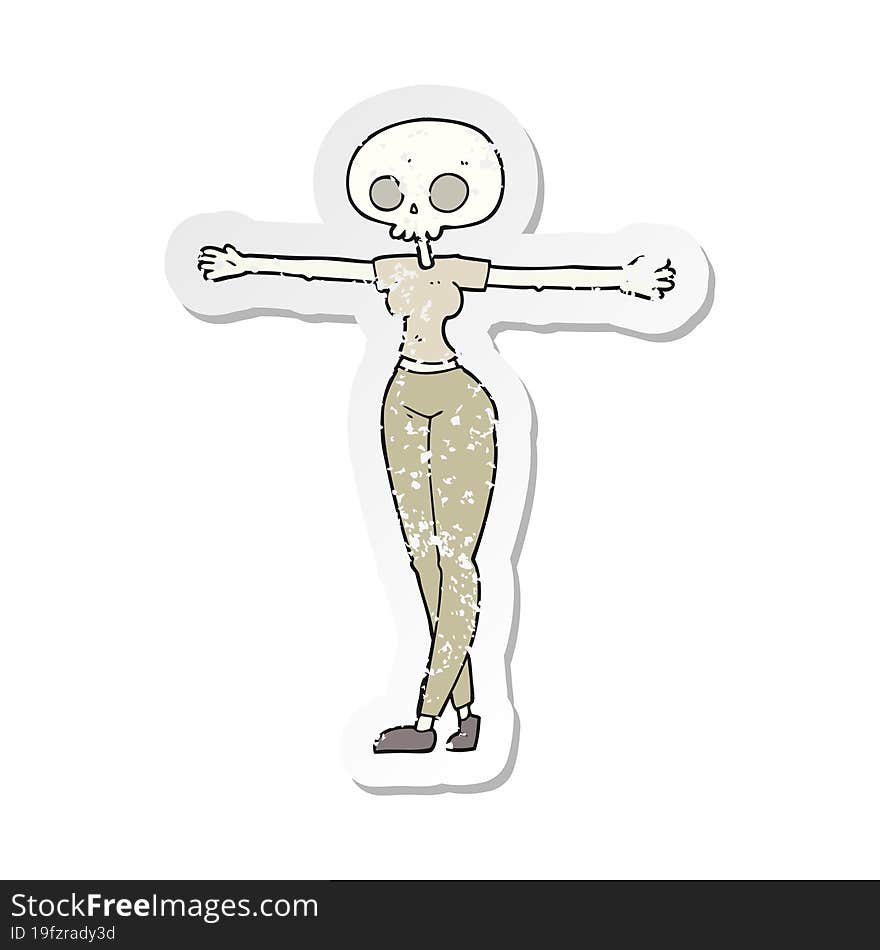 retro distressed sticker of a cartoon zombie woman