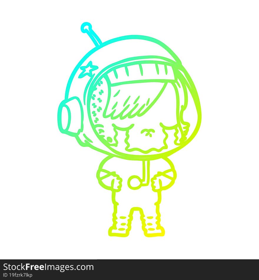 cold gradient line drawing cartoon crying astronaut girl