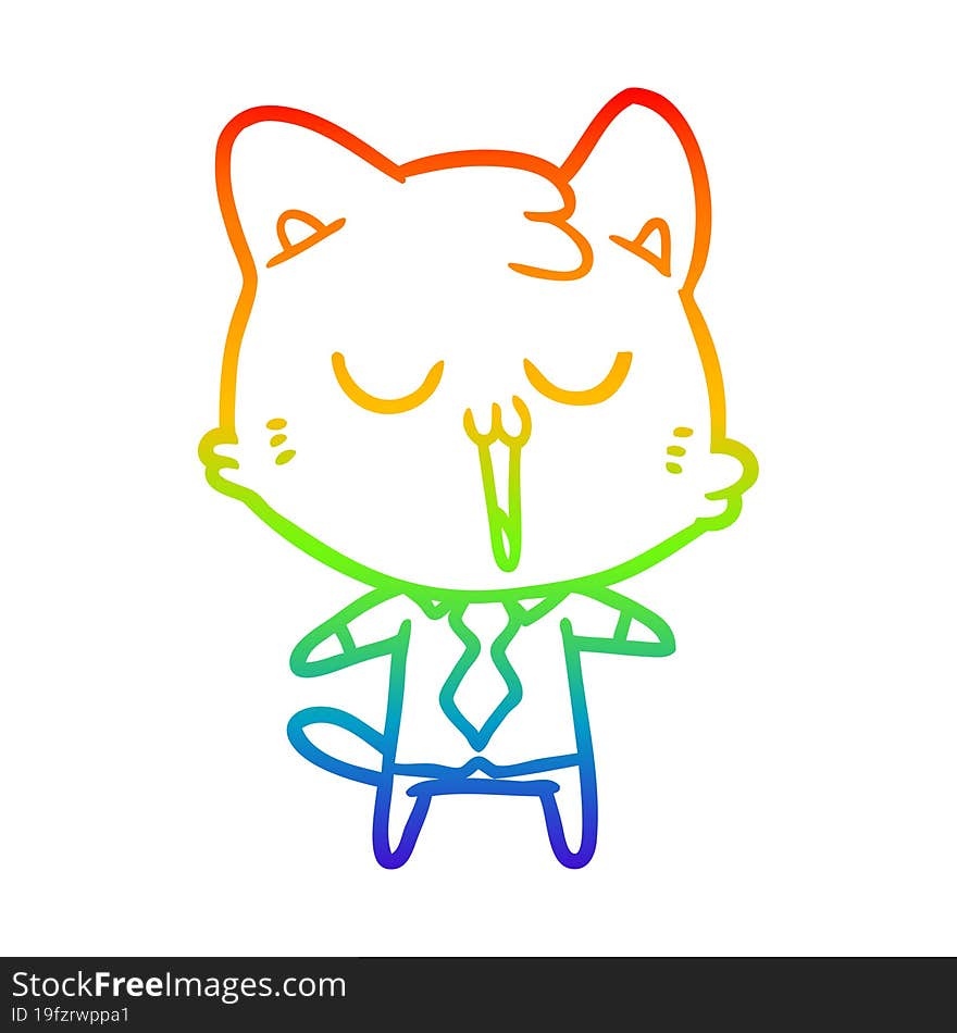 rainbow gradient line drawing cartoon cat in shirt and tie