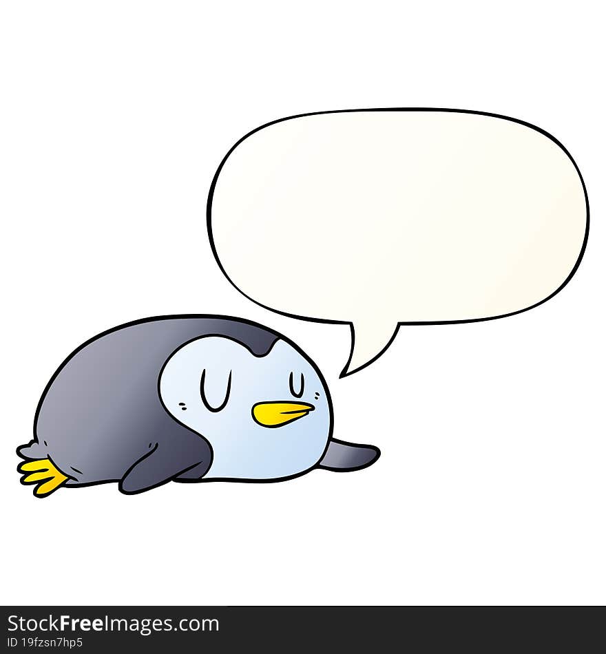 Cartoon Penguin And Speech Bubble In Smooth Gradient Style