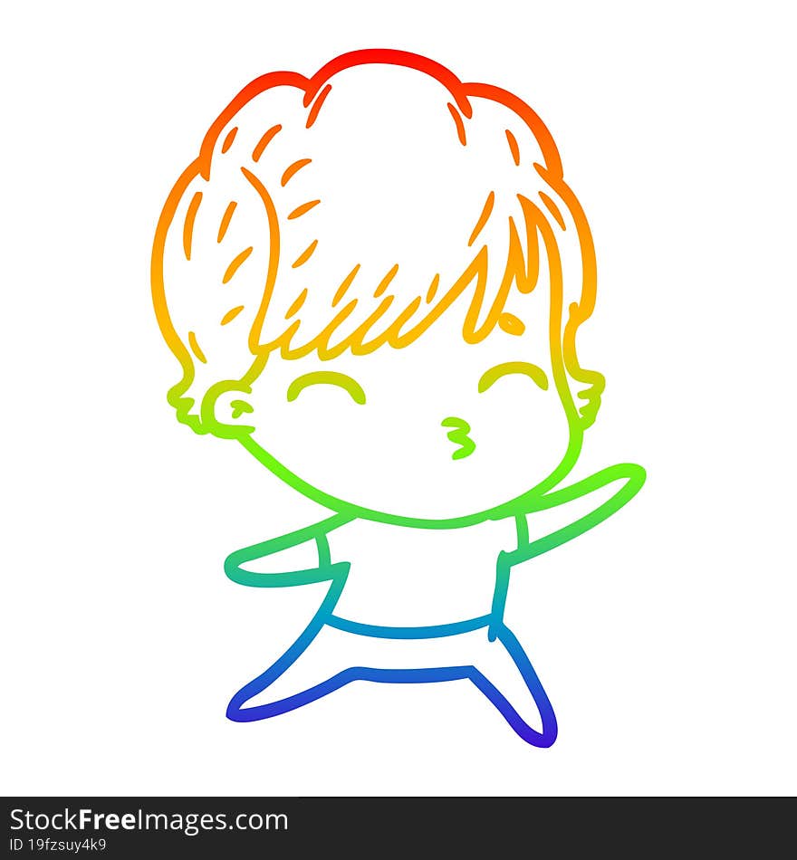 rainbow gradient line drawing cartoon woman thinking