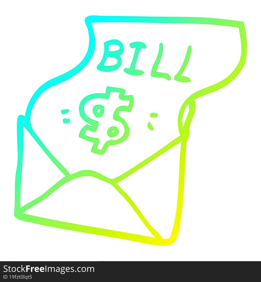 Cold Gradient Line Drawing Cartoon Bill In Envelope