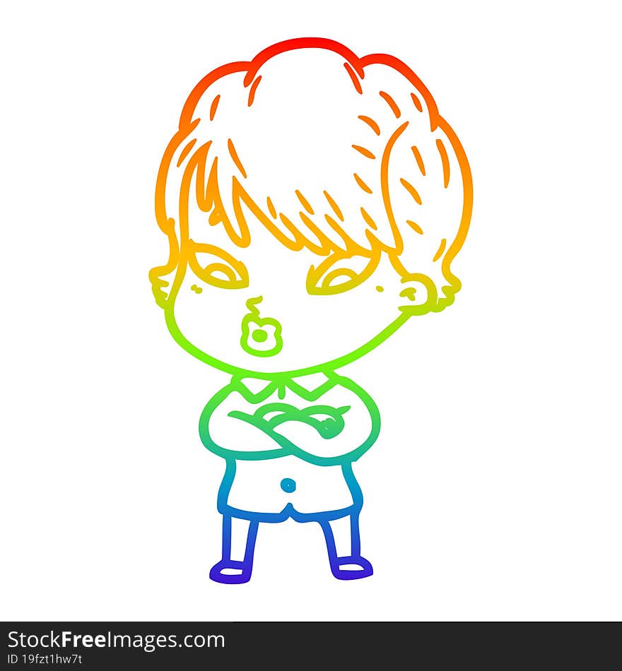 rainbow gradient line drawing of a cartoon woman