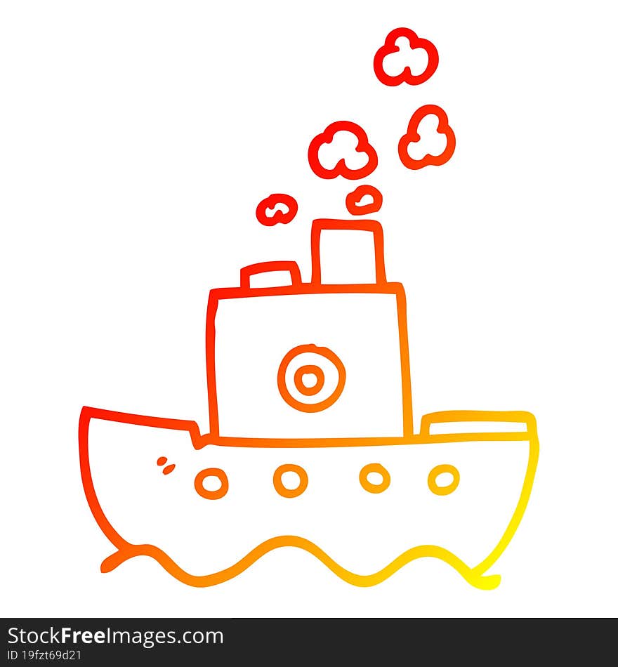 Warm Gradient Line Drawing Cartoon Steam Boat