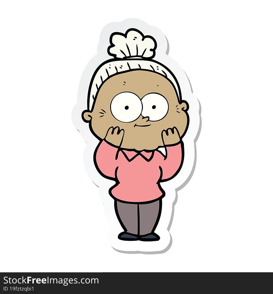 sticker of a cartoon happy old woman