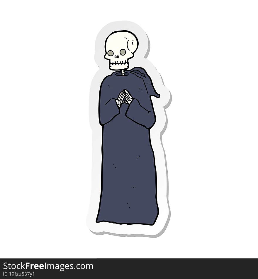 sticker of a cartoon skeleton in black robe