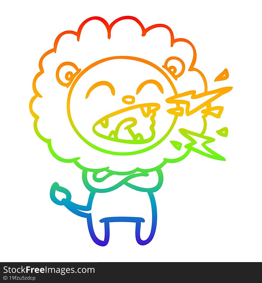 rainbow gradient line drawing cartoon roaring lion