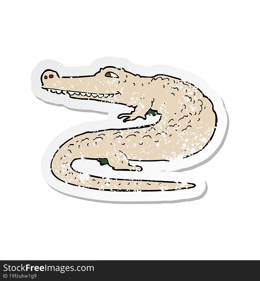 retro distressed sticker of a cartoon alligator