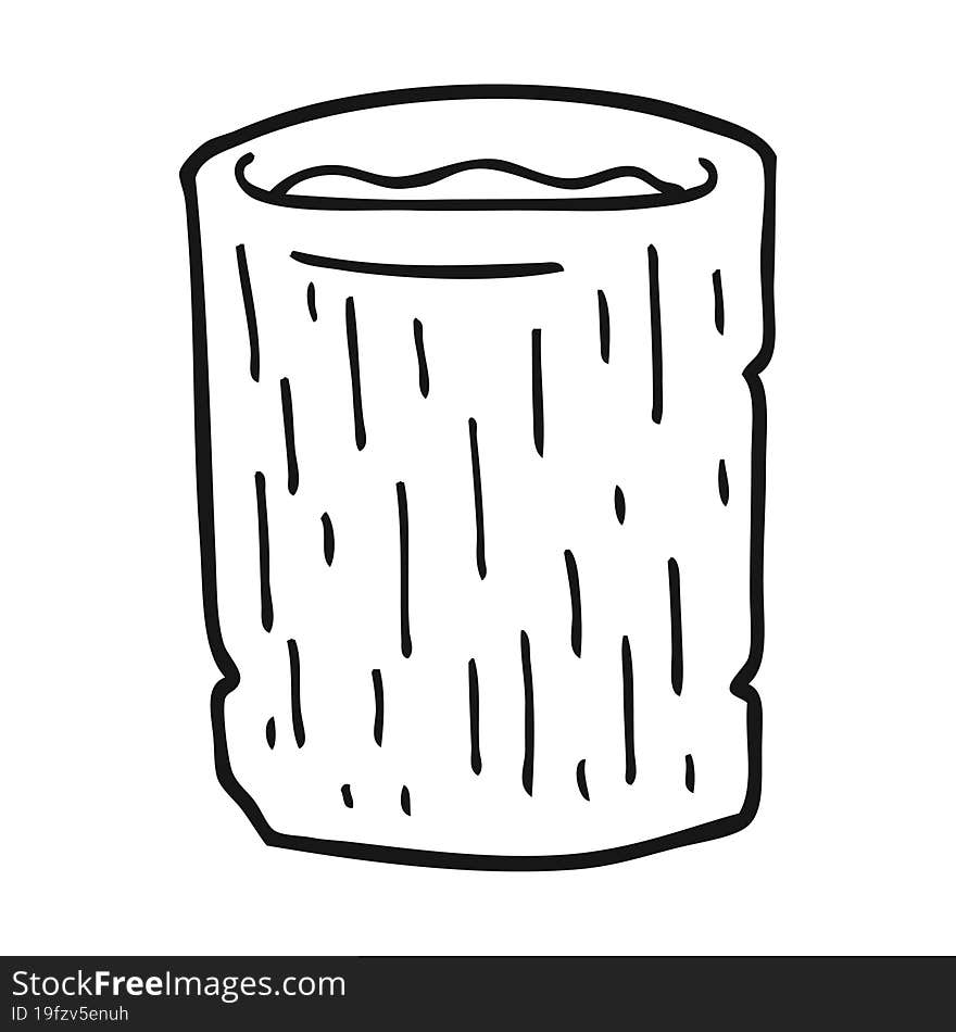 black and white cartoon wooden cup with water