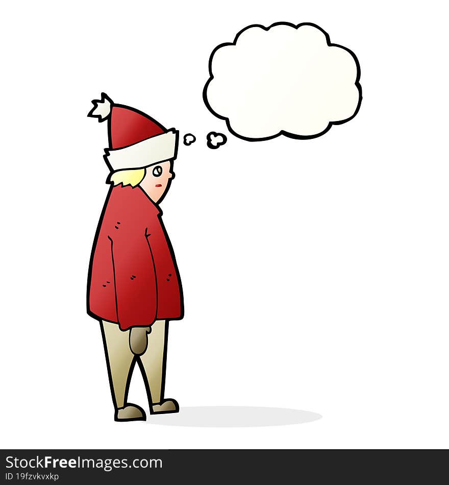 Cartoon Person In Winter Clothes With Thought Bubble