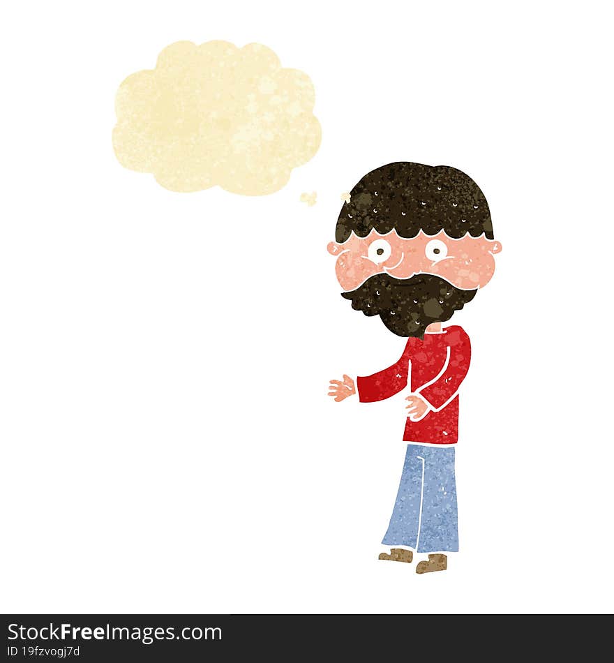 Cartoon Happy Bearded Man With Thought Bubble