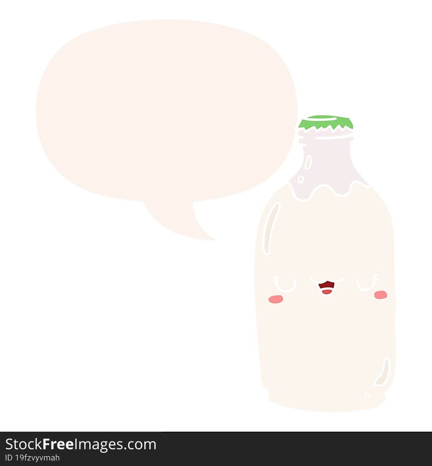 Cute Cartoon Milk Bottle And Speech Bubble In Retro Style