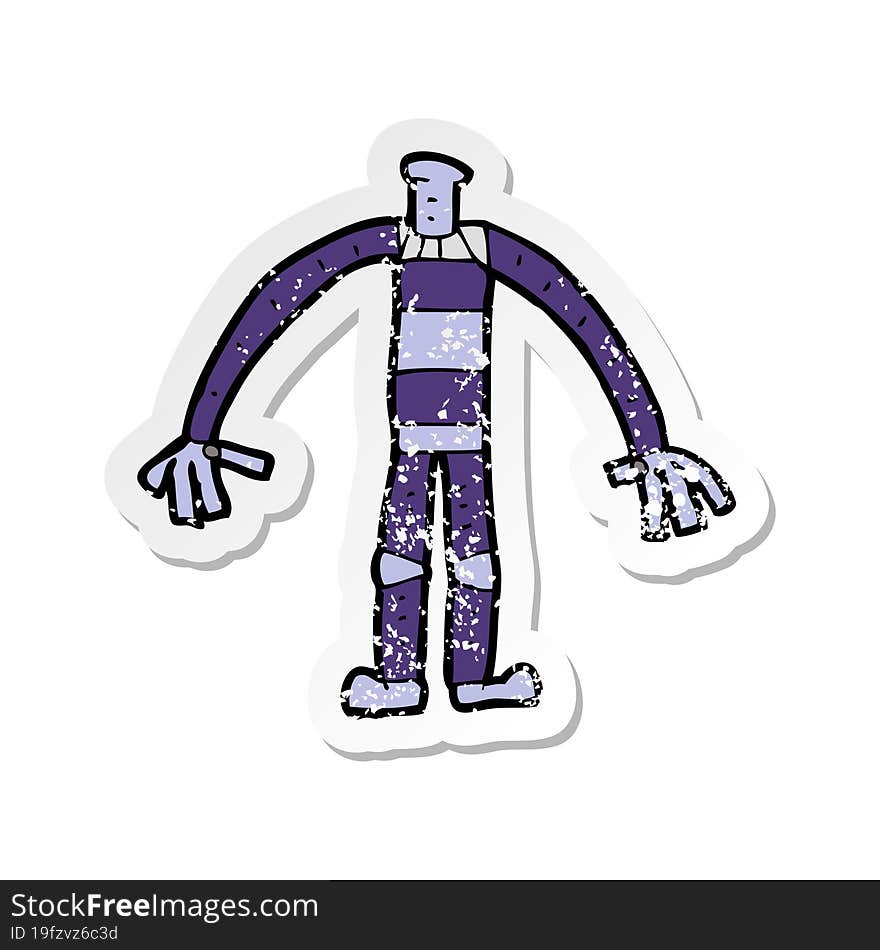 retro distressed sticker of a cartoon robot body