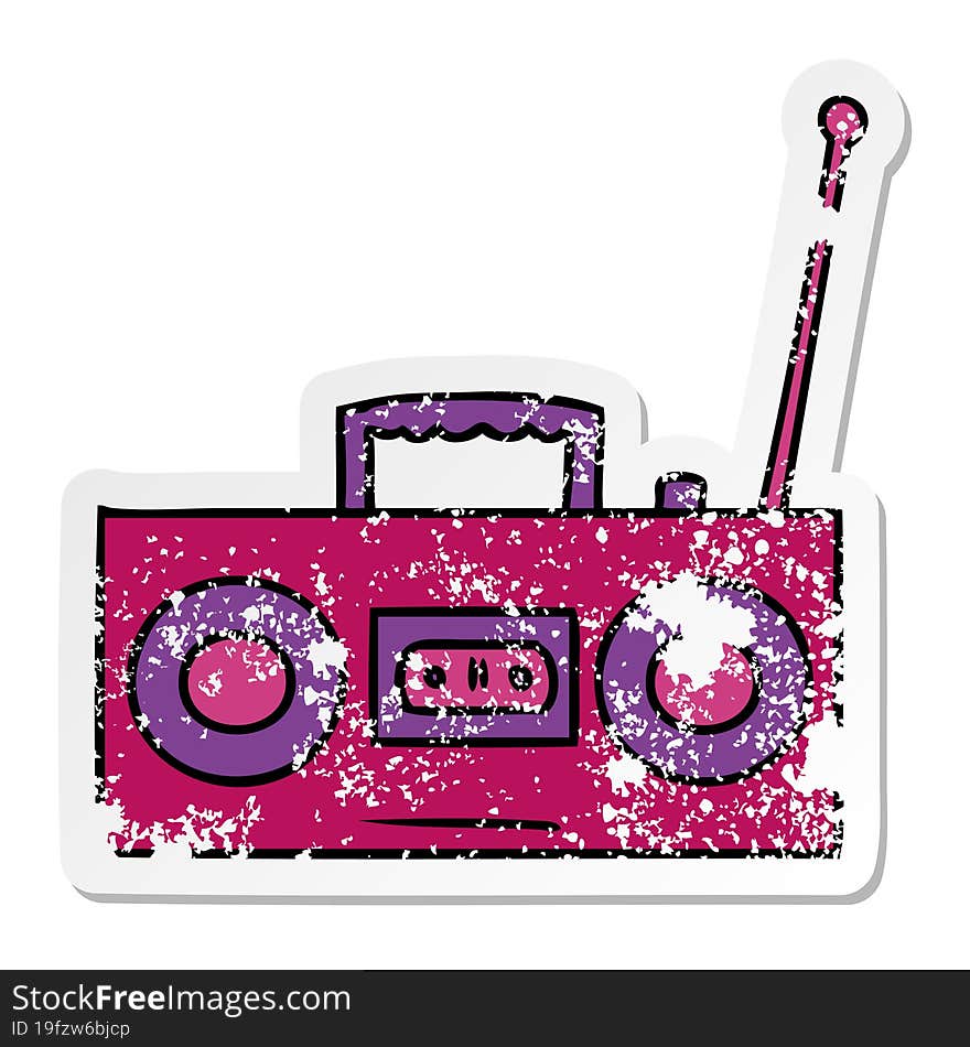 hand drawn distressed sticker cartoon doodle of a distressed sticker cassette player