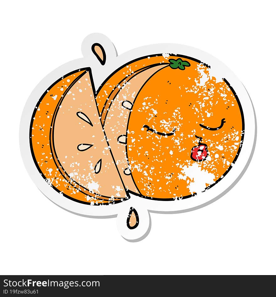 Distressed Sticker Of A Cartoon Orange