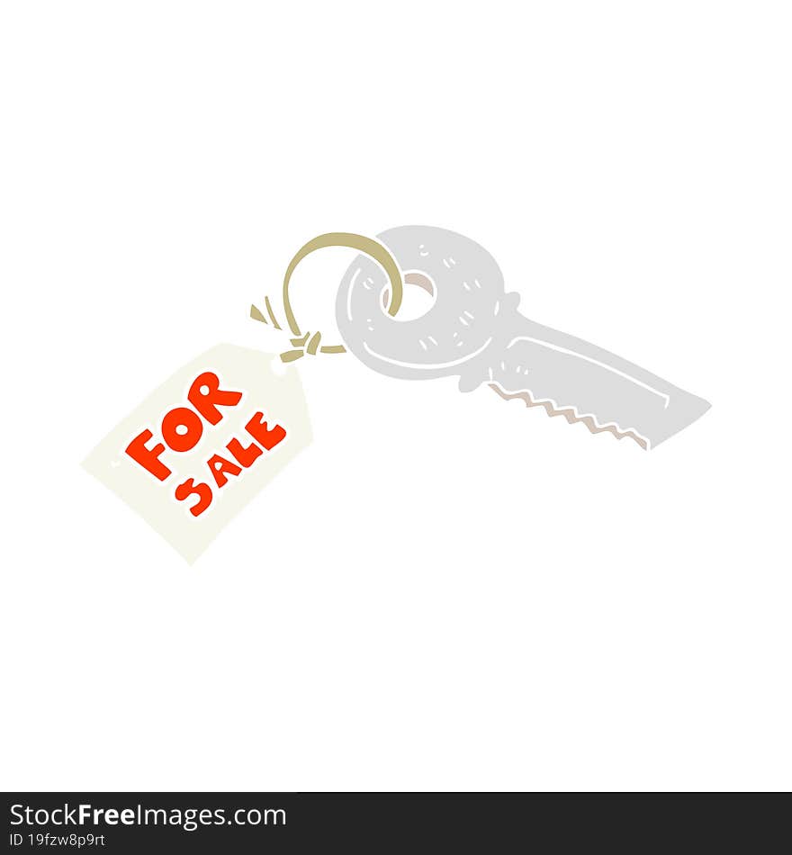 flat color illustration of a cartoon house key with for sale tag