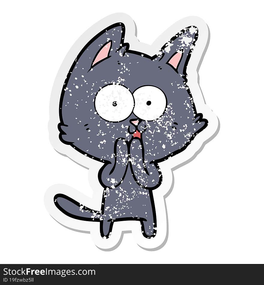 distressed sticker of a funny cartoon cat