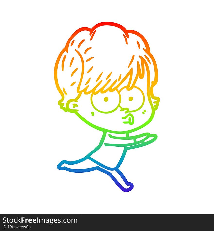 rainbow gradient line drawing of a cartoon woman