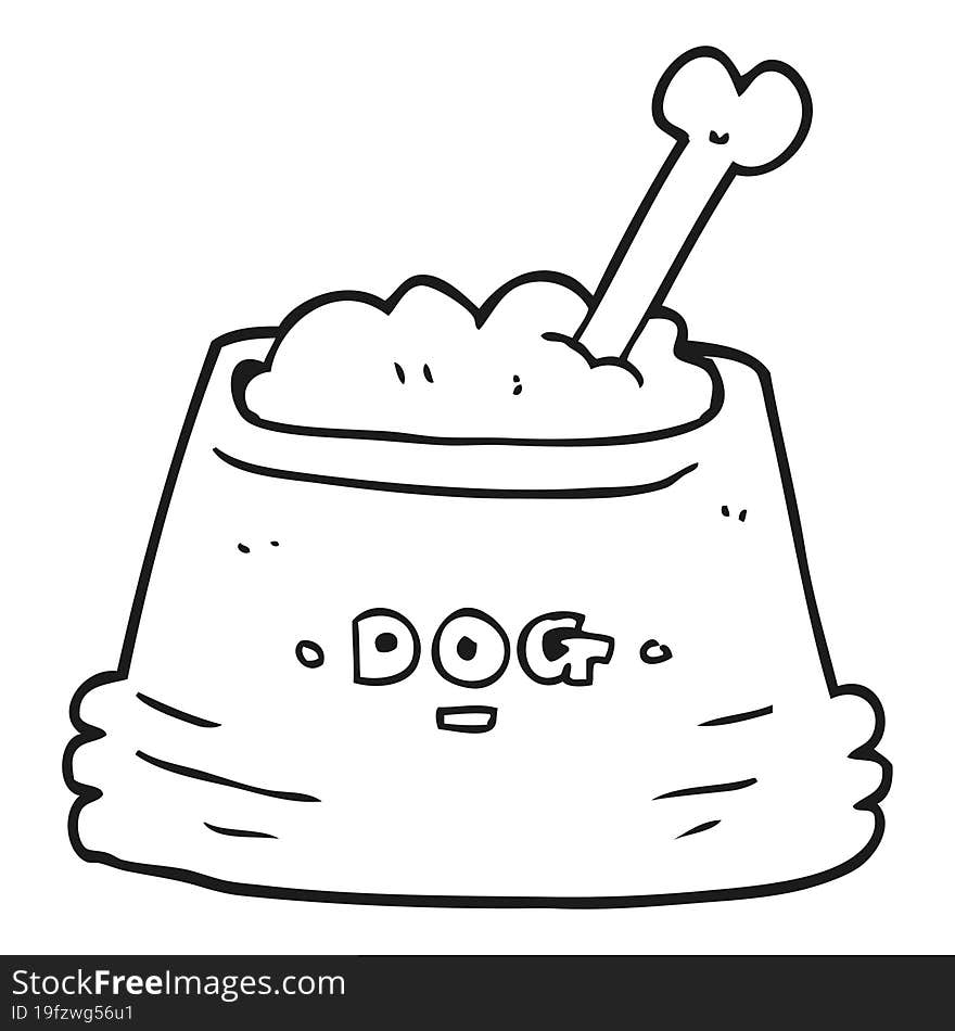 black and white cartoon dog food bowl