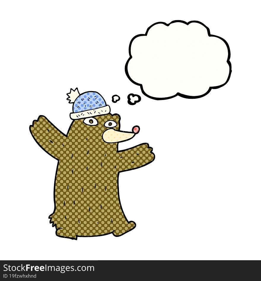 thought bubble cartoon bear wearing hat