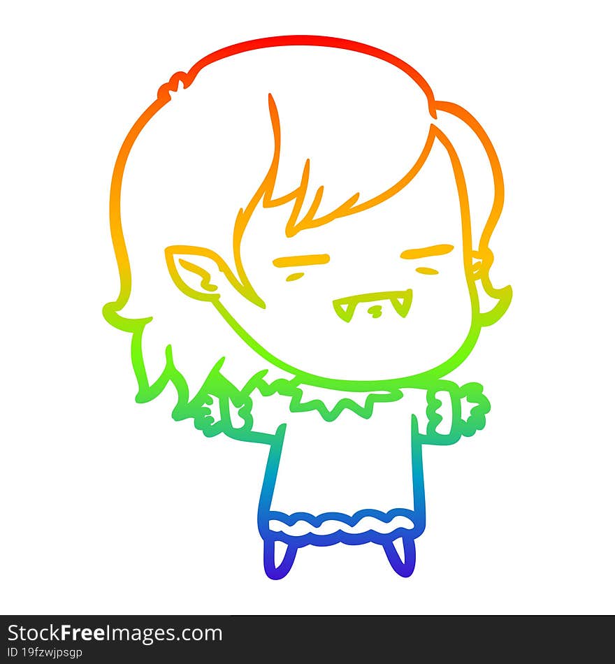 rainbow gradient line drawing cartoon undead vampire girl