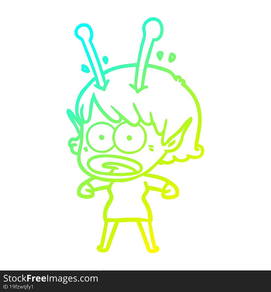 cold gradient line drawing cartoon shocked alien girl