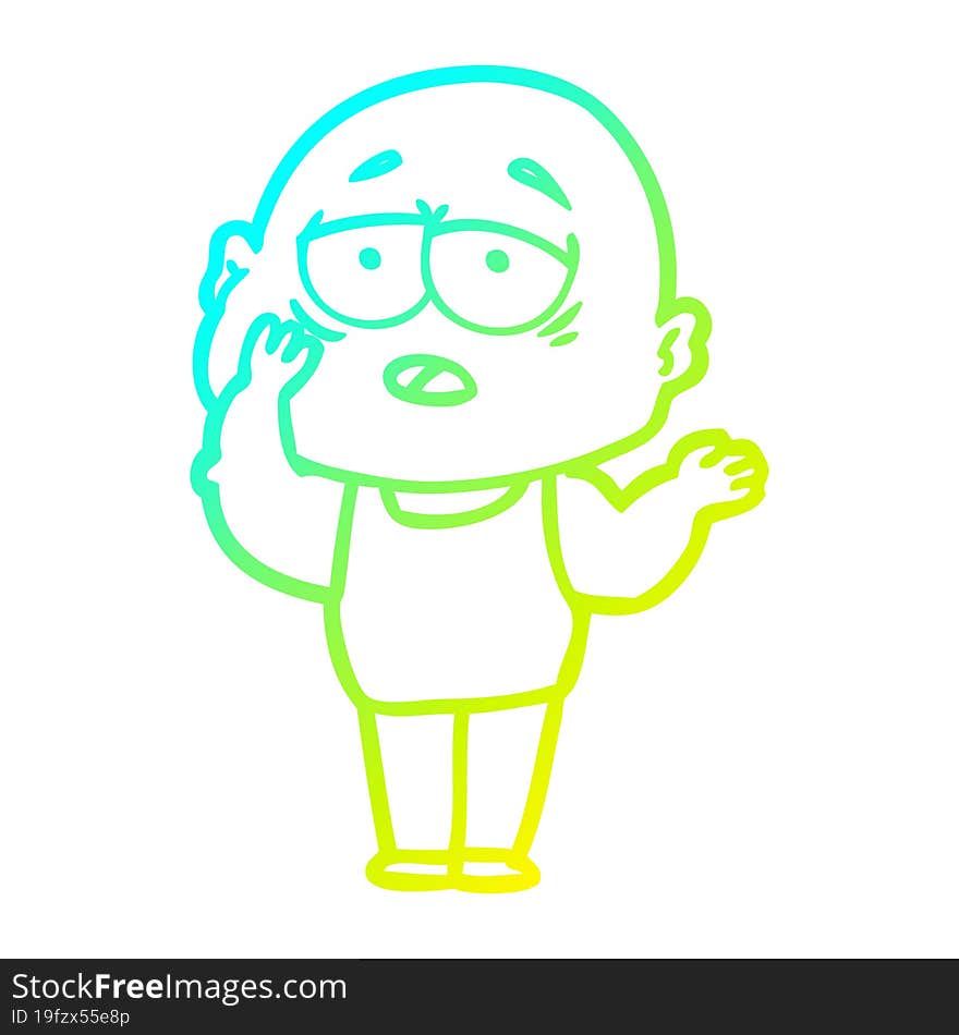 Cold Gradient Line Drawing Cartoon Tired Bald Man