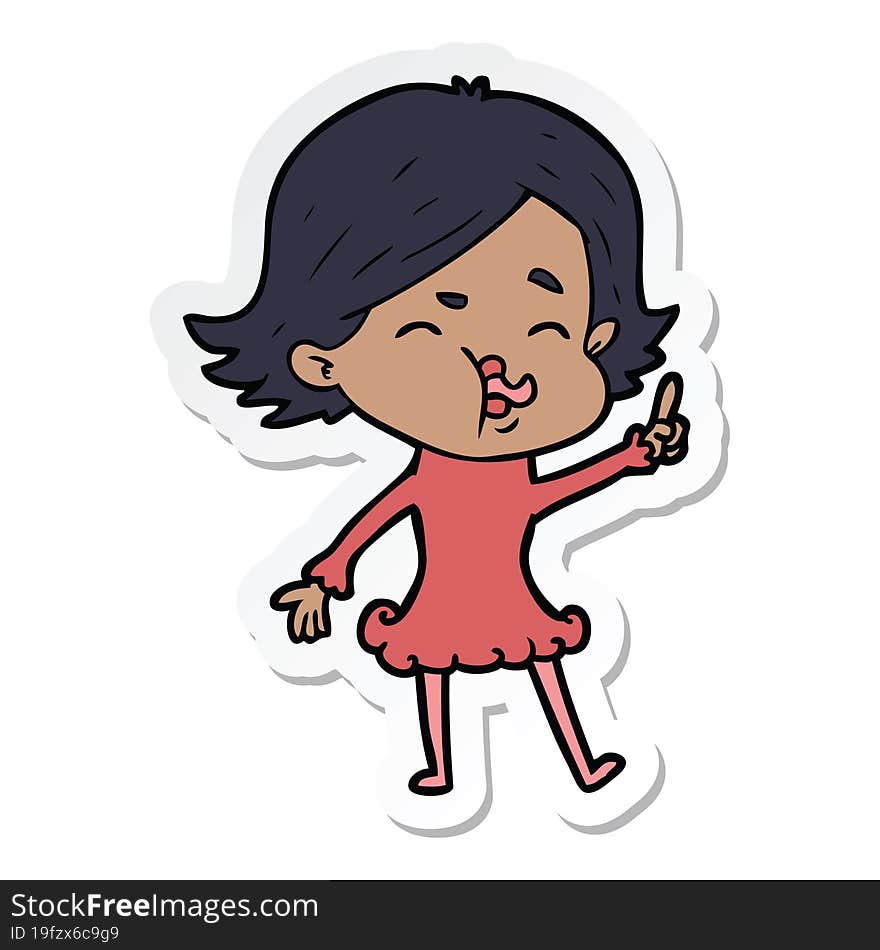 Sticker Of A Cartoon Girl Pulling Face