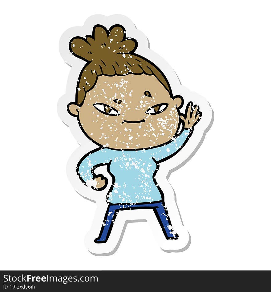 distressed sticker of a cartoon woman