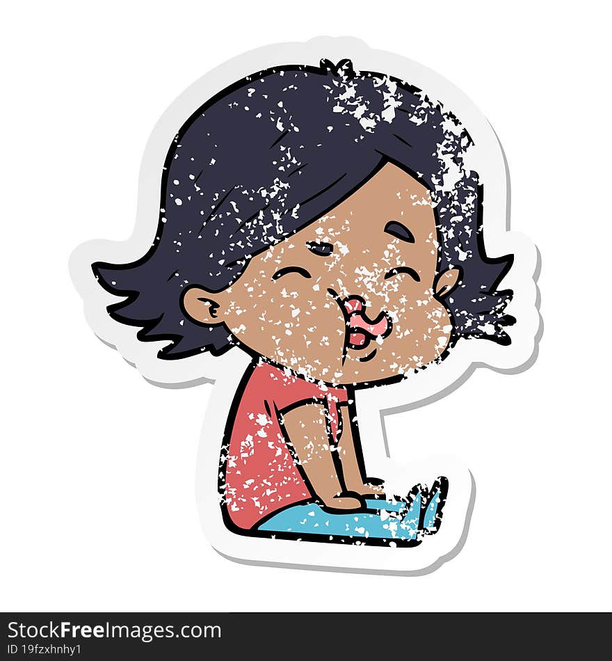 distressed sticker of a cartoon girl pulling face