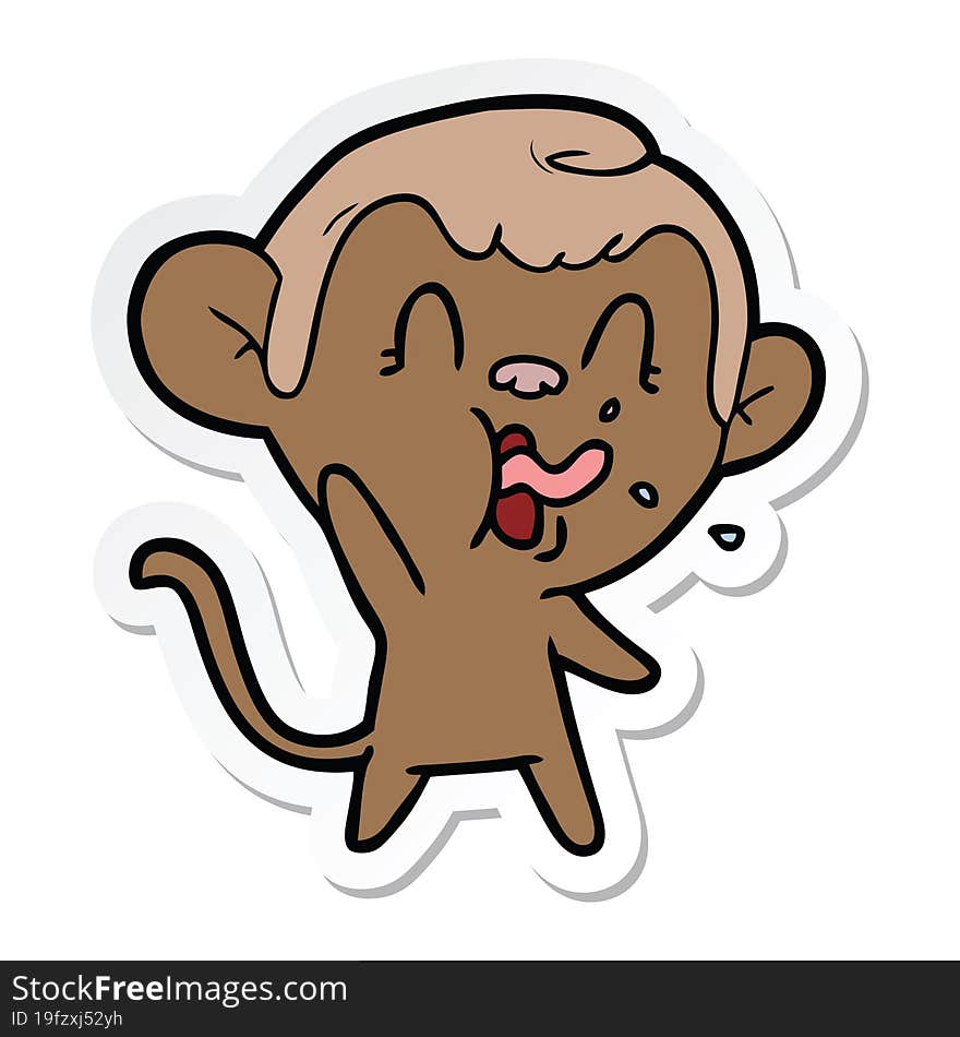 Sticker Of A Crazy Cartoon Monkey