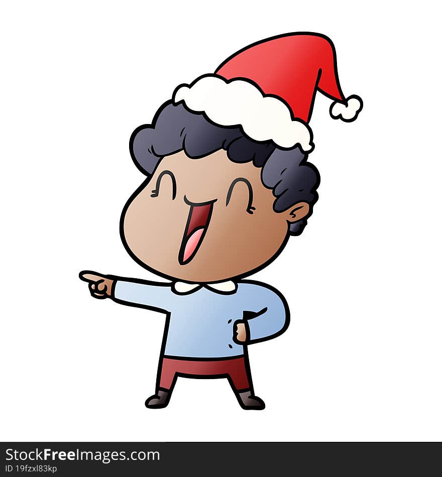 Gradient Cartoon Of A Happy Man Wearing Santa Hat